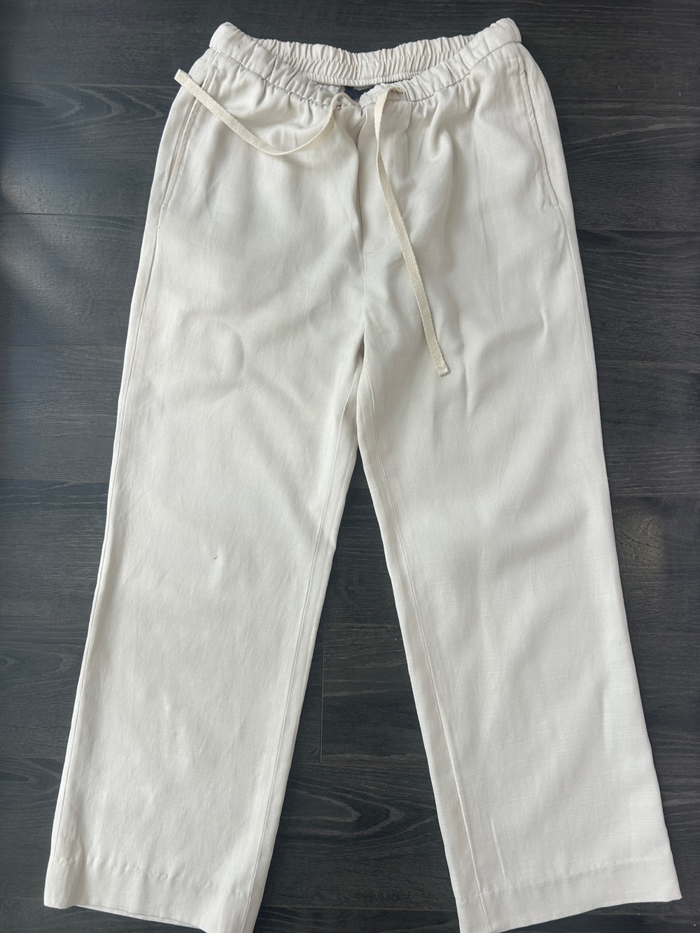 Zara Off-White / Cream Light Weight Drawstring Wide-Leg Trousers